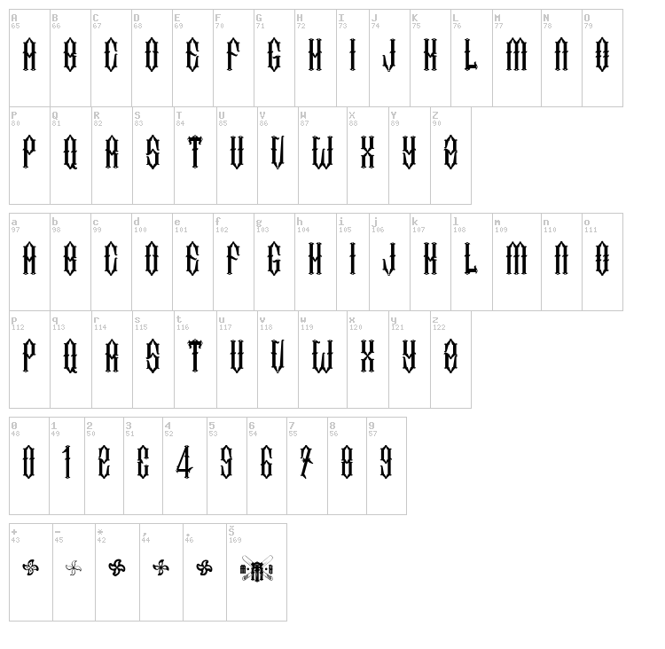 Two Fingers King font map